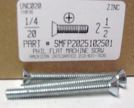 1/4-20X2-1/2 FLAT HEAD PHILLIPS MACHINE SCREW STEEL ZINC PLATED