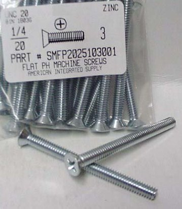 1/4-20X3 FLAT HEAD PHILLIPS MACHINE SCREW STEEL ZINC PLATED