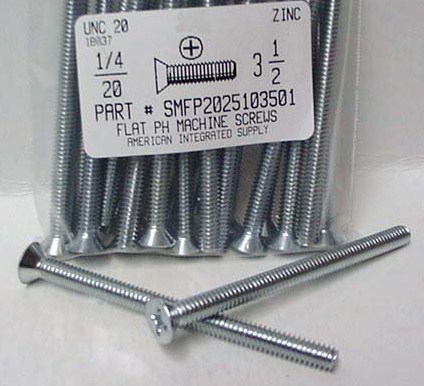 1/4-20X3-1/2 FLAT HEAD PHILLIPS MACHINE SCREW STEEL ZINC PLATED