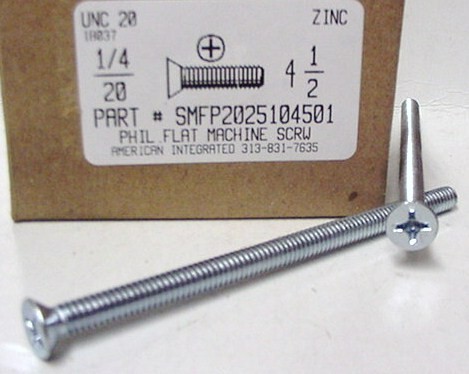 1/4-20X4-1/2 FLAT HEAD PHILLIPS MACHINE SCREW STEEL ZINC PLATED