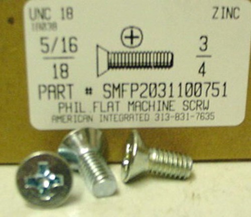 5/16-18X3/4 FLAT HEAD PHILLIPS MACHINE SCREW STEEL ZINC PLATED
