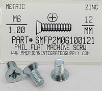 M6-1.00X12MM FLAT HEAD PHILLIPS MACHINE SCREW STEEL ZINC D965