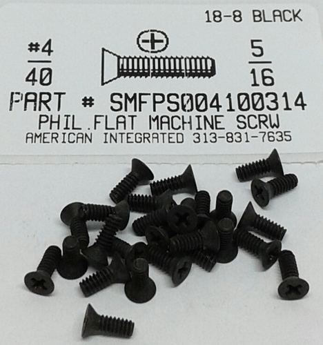 #4-40X5/16 FLAT HEAD PHILLIPS MACHINE SCREW 18-8 STAINLESS STEEL BLACK OXIDE