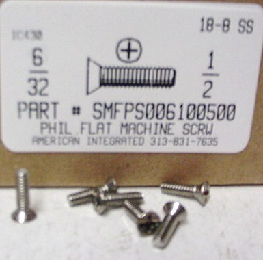 #6-32X1/2 FLAT HEAD PHILLIPS MACHINE SCREW 18-8 STAINLESS STEEL
