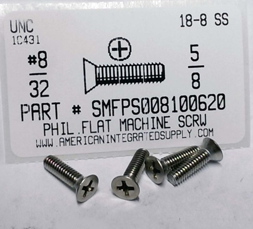 #8-32X5/8 FLAT HEAD PHILLIPS MACHINE SCREW 18-8 STAINLESS STEEL