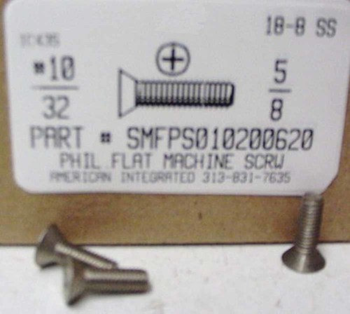 #10-32X5/8 FLAT HEAD PHILLIPS MACHINE SCREW 18-8 STAINLESS STEEL