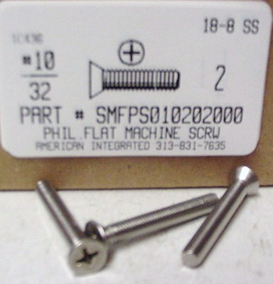 #10-32X2 FLAT HEAD PHILLIPS MACHINE SCREW 18-8 STAINLESS STEEL