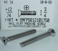 #12-24X1-3/4 FLAT HEAD PHILLIPS MACHINE SCREW 18-8 STAINLESS STEEL