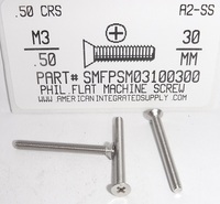 M3-.50X30MM FLAT HEAD PHILLIPS MACHINE SCREW A2 STAINLESS STEEL D965