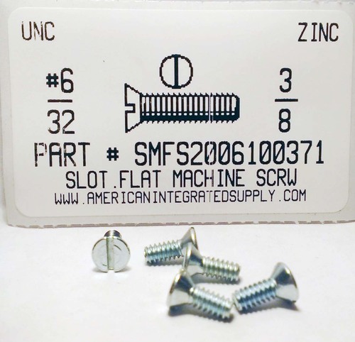 #6-32X3/8 FLAT HEAD SLOTTED MACHINE SCREW STEEL ZINC PLATED