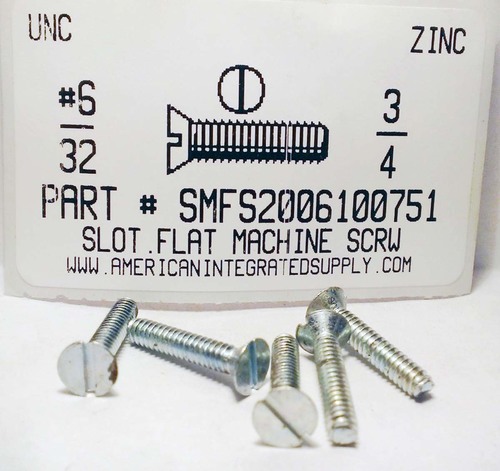 #6-32X3/4 FLAT HEAD SLOTTED MACHINE SCREW STEEL ZINC PLATED