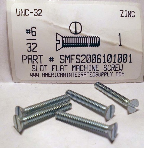 #6-32X1 FLAT HEAD SLOTTED MACHINE SCREW STEEL ZINC PLATED