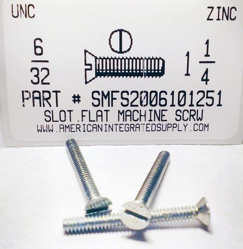 #6-32X1-1/4 FLAT HEAD SLOTTED MACHINE SCREW STEEL ZINC PLATED