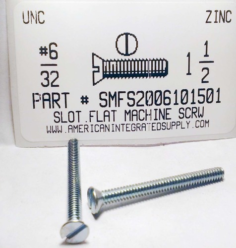 #6-32X1-1/2 FLAT HEAD SLOTTED MACHINE SCREW STEEL ZINC PLATED