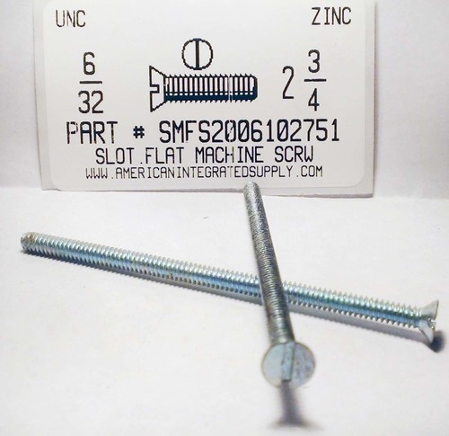 #6-32X2-3/4 FLAT HEAD SLOTTED MACHINE SCREW STEEL ZINC PLATED