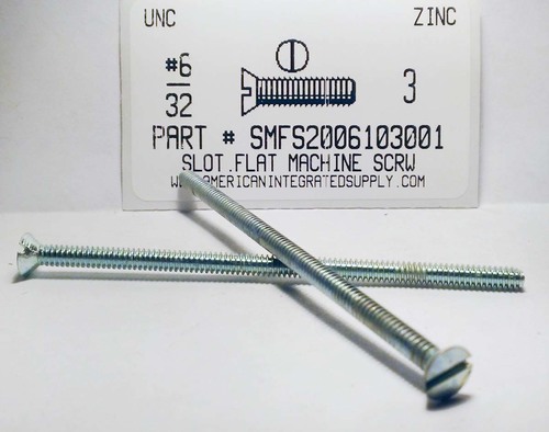 #6-32X3 FLAT HEAD SLOTTED MACHINE SCREW STEEL ZINC PLATED