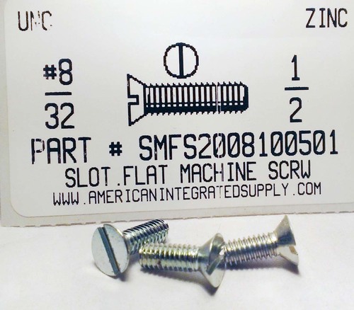 #8-32X1/2 FLAT HEAD SLOTTED MACHINE SCREW STEEL ZINC PLATED