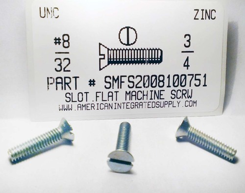#8-32X3/4 FLAT HEAD SLOTTED MACHINE SCREW STEEL ZINC PLATED