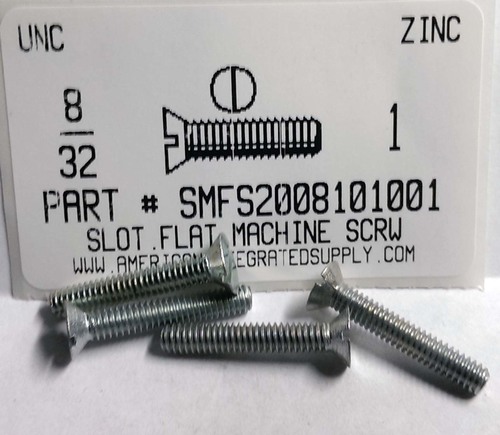 #8-32X1 FLAT HEAD SLOTTED MACHINE SCREW STEEL ZINC PLATED