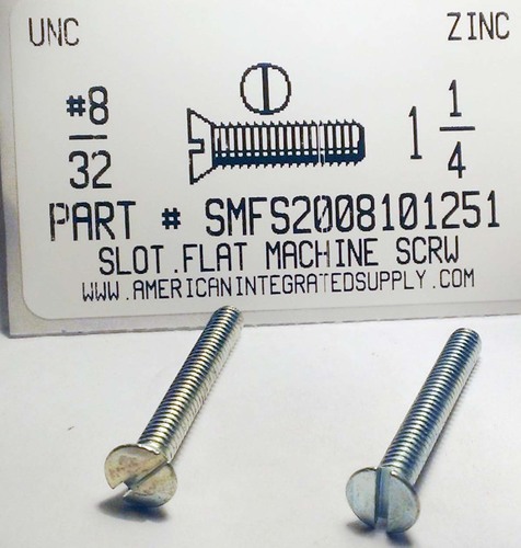 #8-32X1-1/4 FLAT HEAD SLOTTED MACHINE SCREW STEEL ZINC PLATED