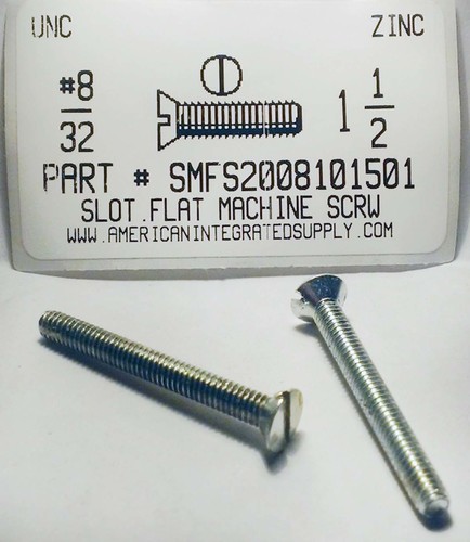 #8-32X1-1/2 FLAT HEAD SLOTTED MACHINE SCREW STEEL ZINC PLATED