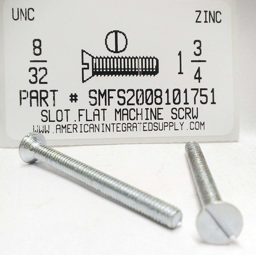 #8-32X1-3/4 FLAT HEAD SLOTTED MACHINE SCREW STEEL ZINC PLATED