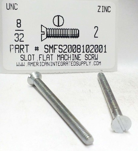 #8-32X2 FLAT HEAD SLOTTED MACHINE SCREW STEEL ZINC PLATED