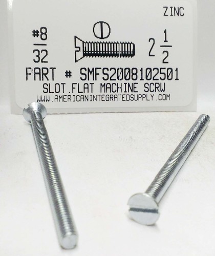 #8-32X2-1/2 FLAT HEAD SLOTTED MACHINE SCREW STEEL ZINC PLATED