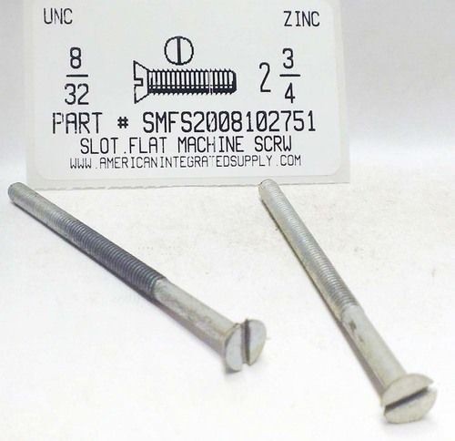 #8-32X2-3/4 FLAT HEAD SLOTTED MACHINE SCREW STEEL ZINC PLATED