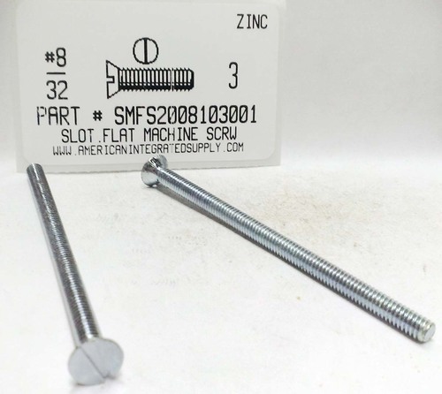 #8-32X3 FLAT HEAD SLOTTED MACHINE SCREW STEEL ZINC PLATED