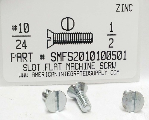 #10-24X1/2 FLAT HEAD SLOTTED MACHINE SCREW STEEL ZINC PLATED