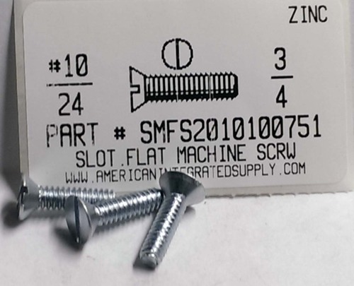 #10-24X3/4 FLAT HEAD SLOTTED MACHINE SCREW STEEL ZINC PLATED