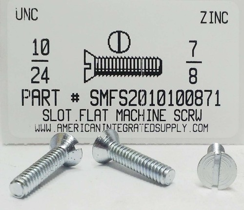 #10-24X7/8 FLAT HEAD SLOTTED MACHINE SCREW STEEL ZINC PLATED