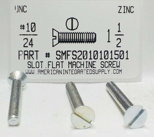 #10-24X1-1/2 FLAT HEAD SLOTTED MACHINE SCREW STEEL ZINC PLATED