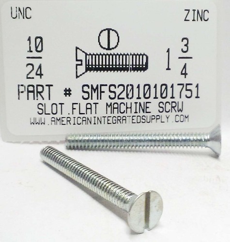 #10-24X1-3/4 FLAT HEAD SLOTTED MACHINE SCREW STEEL ZINC PLATED