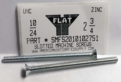#10-24X2-3/4 FLAT HEAD SLOTTED MACHINE SCREW STEEL ZINC PLATED