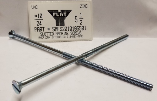 #10-24X5-1/2 FLAT HEAD SLOTTED MACHINE SCREW STEEL ZINC PLATED 3" THREAD