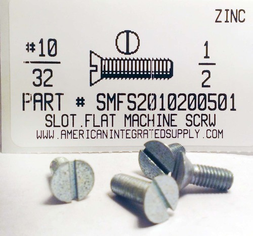#10-32X1/2 FLAT HEAD SLOTTED MACHINE SCREW STEEL ZINC PLATED