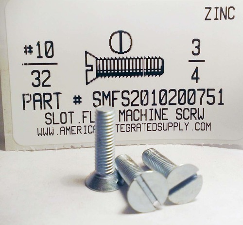 #10-32X3/4 FLAT HEAD SLOTTED MACHINE SCREW STEEL ZINC PLATED