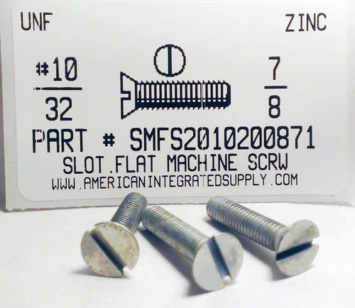 #10-32X7/8 FLAT HEAD SLOTTED MACHINE SCREW STEEL ZINC PLATED