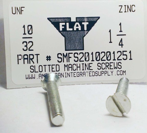 #10-32X1-1/4 FLAT HEAD SLOTTED MACHINE SCREW STEEL ZINC PLATED