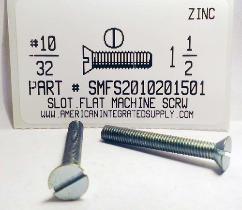 #10-32X1-1/2 FLAT HEAD SLOTTED MACHINE SCREW STEEL ZINC PLATED