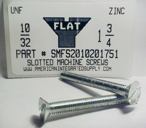 #10-32X1-3/4 FLAT HEAD SLOTTED MACHINE SCREW STEEL ZINC PLATED