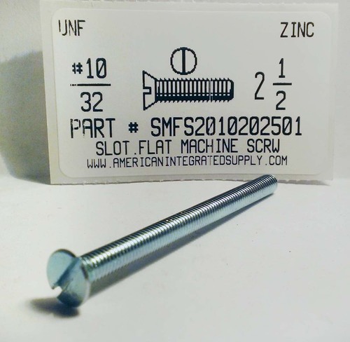 #10-32X2-1/2 FLAT HEAD SLOTTED MACHINE SCREW STEEL ZINC PLATED