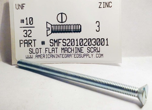 #10-32X3 FLAT HEAD SLOTTED MACHINE SCREW STEEL ZINC PLATED