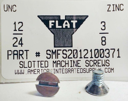 #12-24X3/8 FLAT HEAD SLOTTED MACHINE SCREW STEEL ZINC PLATED