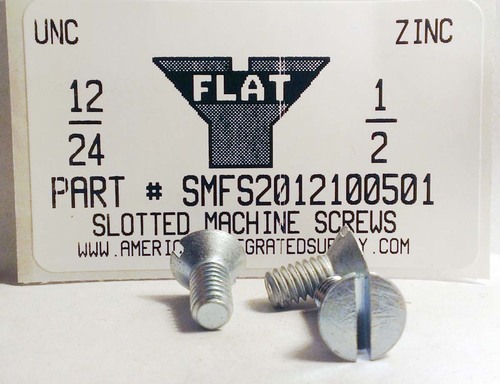 #12-24X1/2 FLAT HEAD SLOTTED MACHINE SCREW STEEL ZINC PLATED