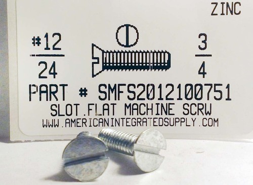 #12-24X3/4 FLAT HEAD SLOTTED MACHINE SCREW STEEL ZINC PLATED