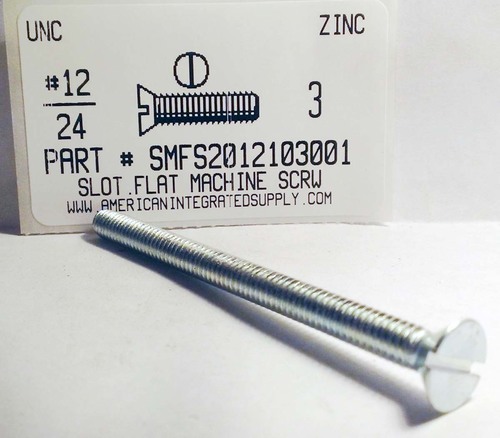 #12-24X3 FLAT HEAD SLOTTED MACHINE SCREW STEEL ZINC PLATED