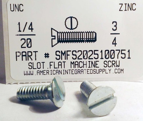 1/4-20X3/4 FLAT HEAD SLOTTED MACHINE SCREW STEEL ZINC PLATED